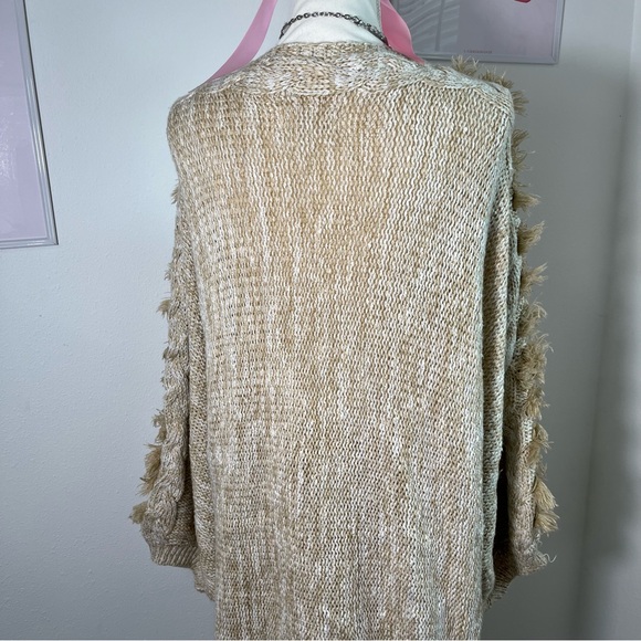 Anthropologie Cream Heathered Braided Sleeve Cardigan Sweater‎ Boho One Size - Picture 9 of 10
